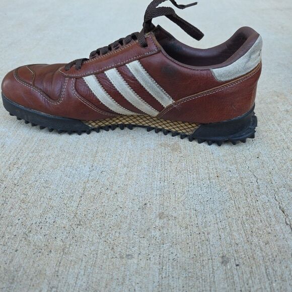 Vtg Adidas Marathon Trainers Mens US 12/UK 11.5 Brown Leather Good Condition main image 12